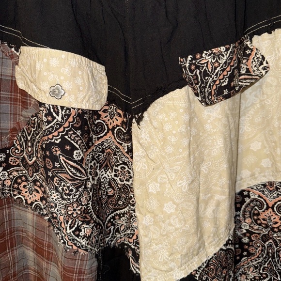 POL OVERSIZED Medium Patchwork Boho Lace Black Brown Tan Joggers Pants NWOT - Picture 9 of 14